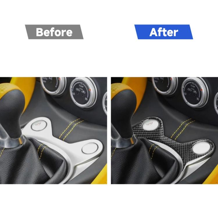 Before and after: carbon fiber half console trim adds a round cutout cover