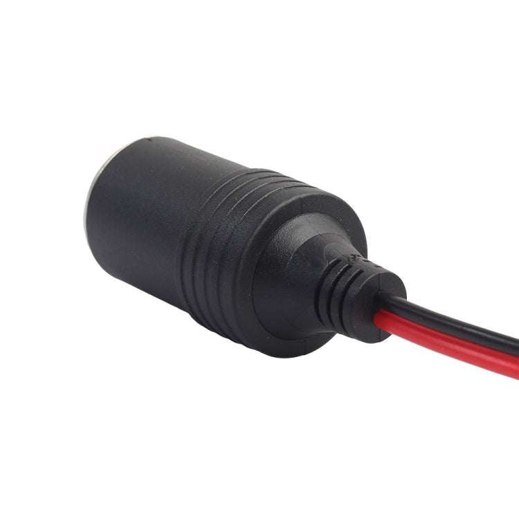 Black cigarette lighter female plug socket with red cable exit and wire strain relief