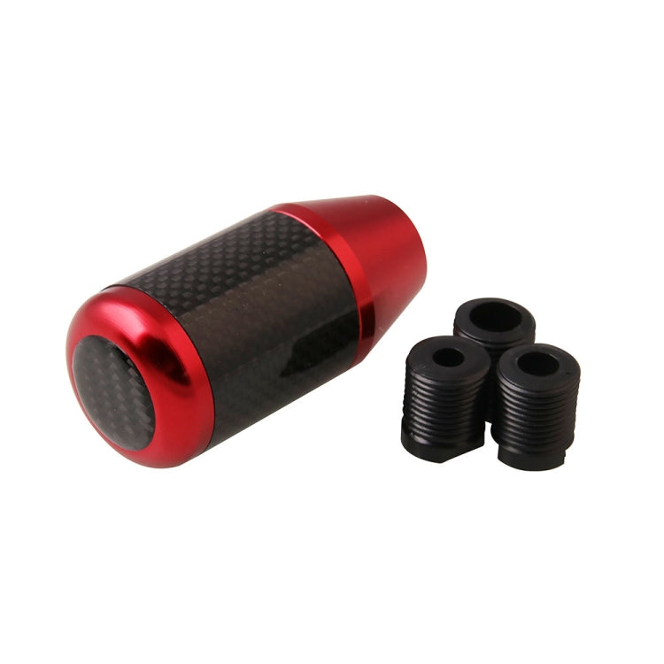Red and black carbon fiber shift knob with three threaded mounting sleeves