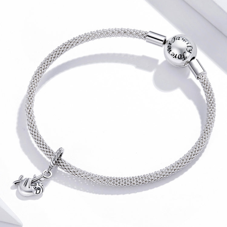 Rhinestone chain bracelet with sterling sloth charm at side and clasp end