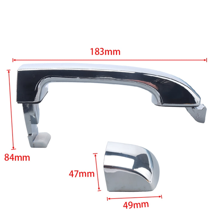 Exterior chrome door handle with dimensions 183mm length and 84mm height shown