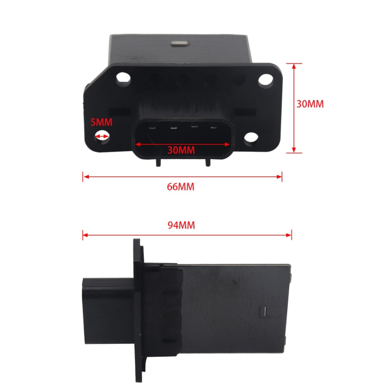 Black blower control module with labeled dimensions: 66mm x 94mm x 30mm