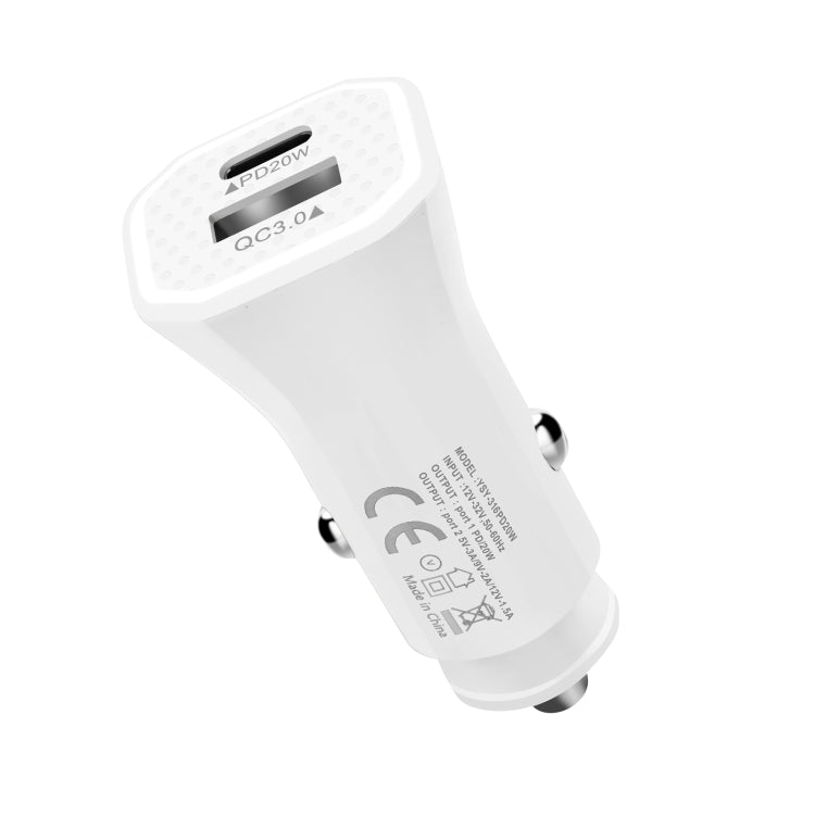 White car USB-C charger with PD20W and QC3.0 dual charging ports