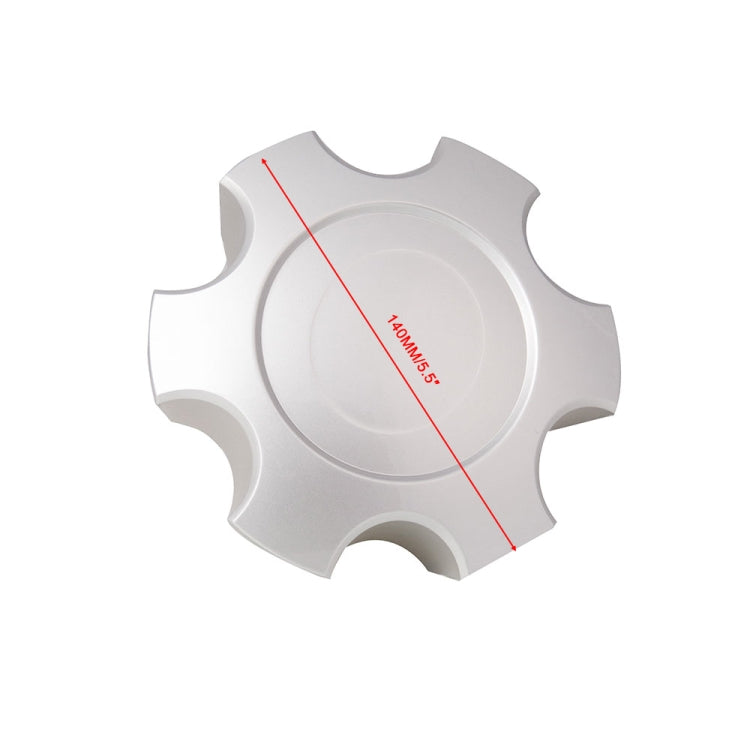 White wheel center cap hub cover with red line indicating 140mm diameter