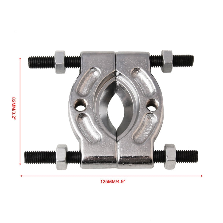 Bearing splitter tool with 125mm x 28mm size markings and four threaded bolts
