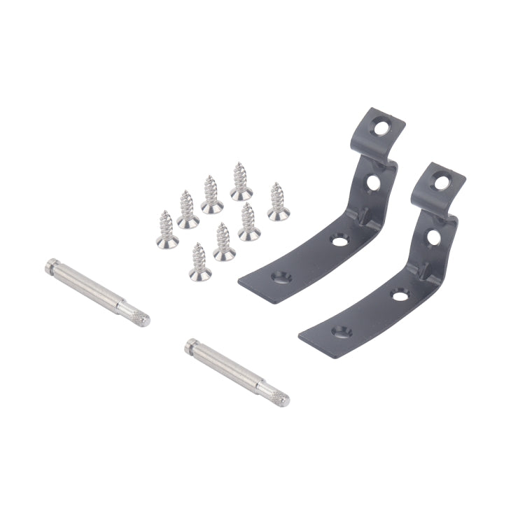 Car glove box hinge bracket set with two curved brackets, screws, and guide bolts