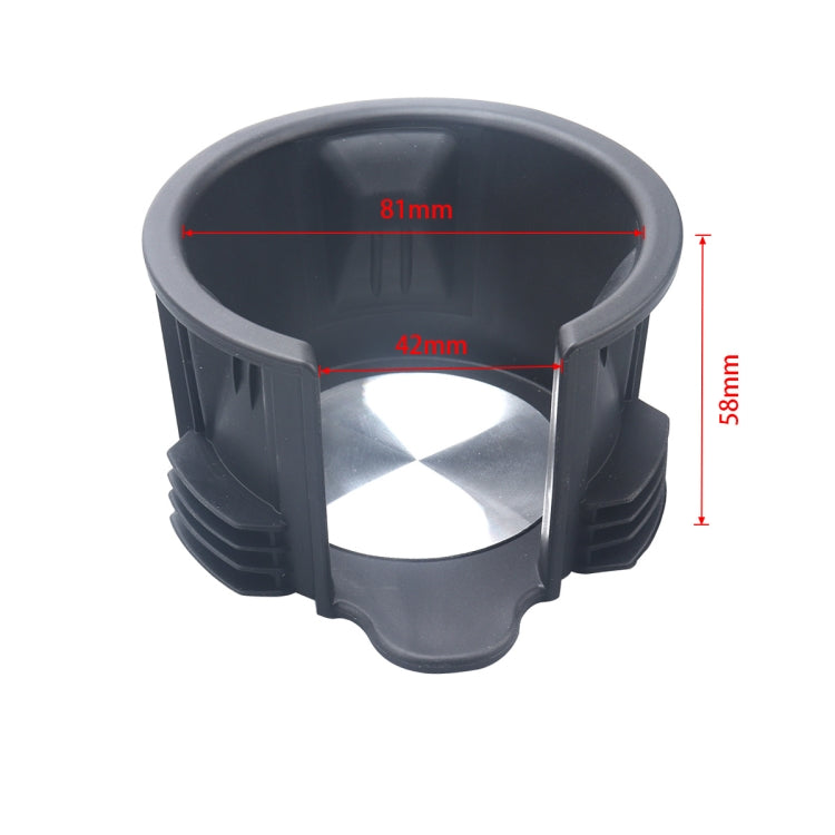 Car cup holder insert set, dark plastic with labeled 81mm x 42mm x 69mm size