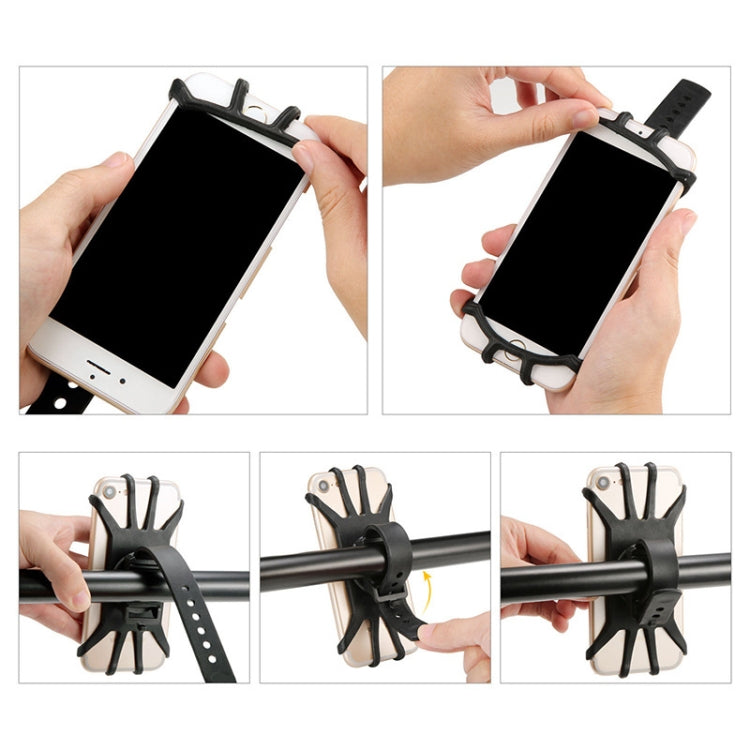 Bicycle phone holder shown installing on a handlebar with a snap-in mount