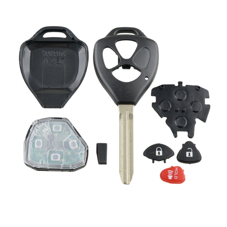 Car key fob replacement parts set: shells, buttons, metal blade, and red HOLD key