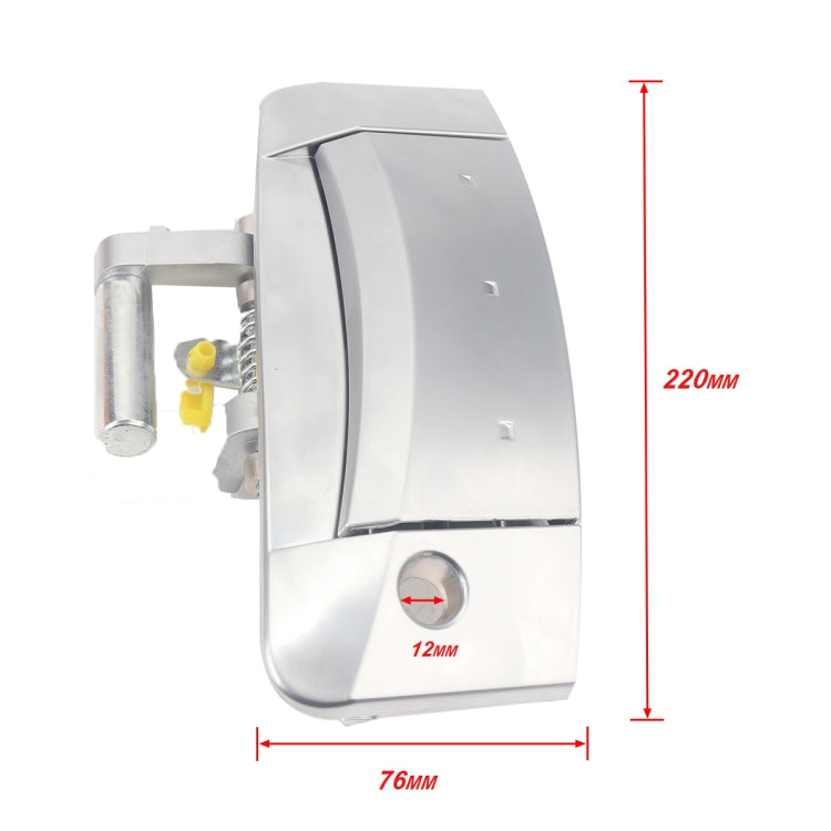 Silver car door outside handle with 220mm height, 76mm width, and 12mm inset