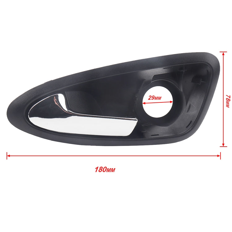 Left interior door handle with chrome lever insert; includes size markings