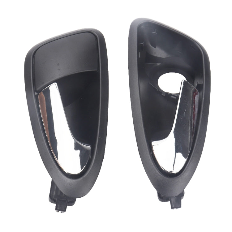 Pair of black interior door handles with chrome-look lever inserts and tabs