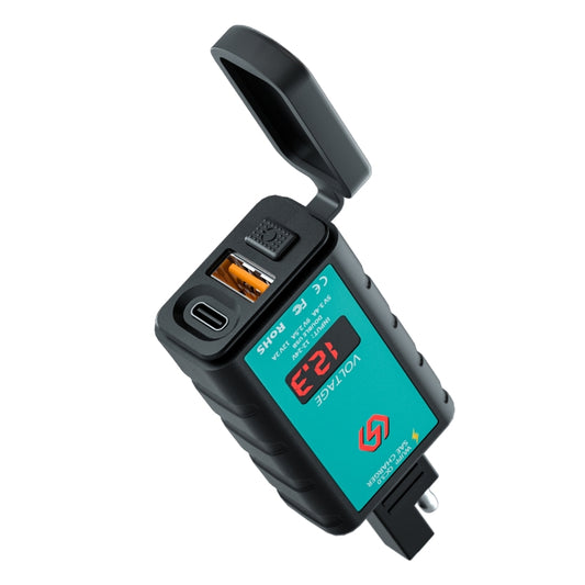 WUPP ZH-1422B1 DC12-24V Motorcycle Square Single USB + PD Fast Charging Charger with Switch + Voltmeter + Integrated SAE Socket, ZH-1422B1