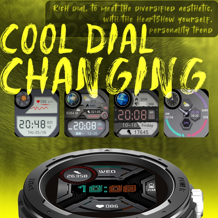 Black smartwatch with colorful dial on round touch screen