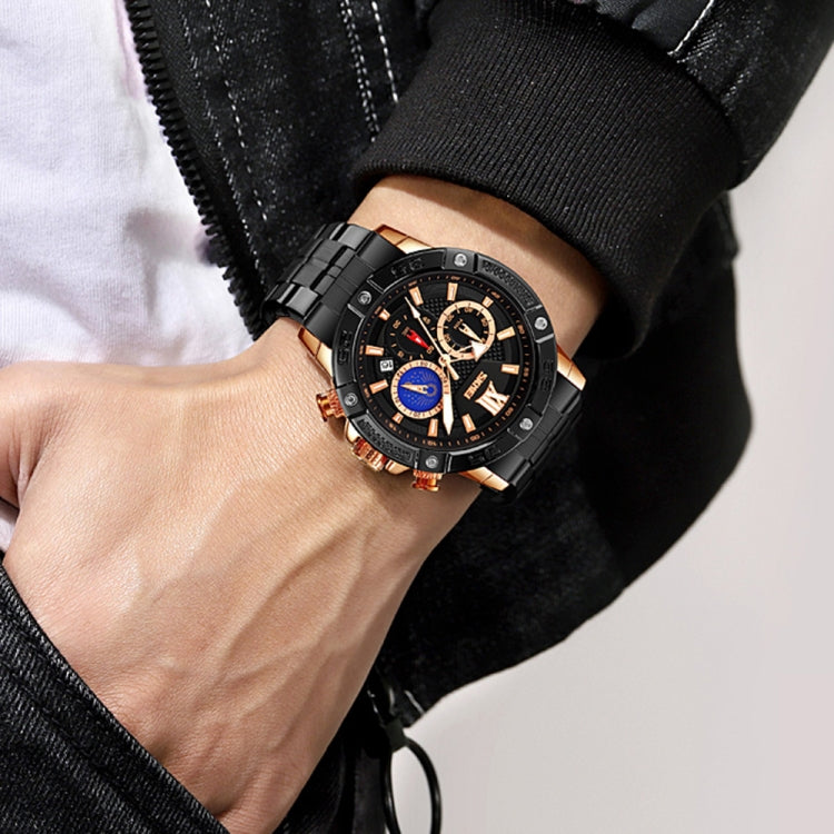SKMEI 9235 Men Moonphase Stopwatch Stainless Steel Strap Quartz Watch