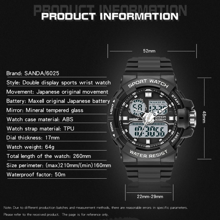 Black dual-display sports wristwatch front view with rugged bezel