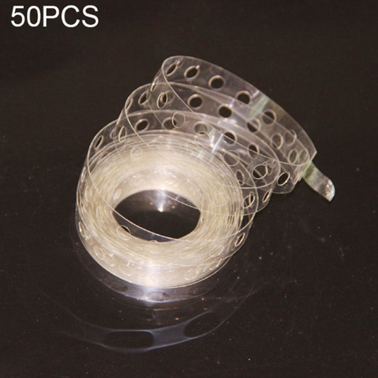 Clear plastic balloon chain tie knob tool roll with perforated single-hole strip