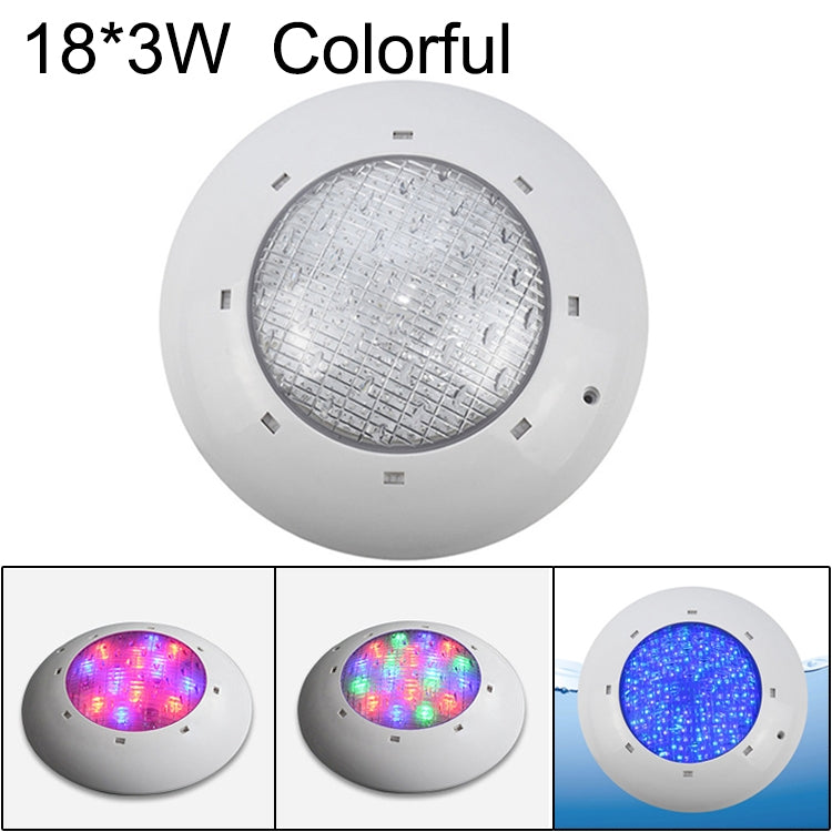 18x3W colorful ABS swimming pool wall underwater light, round white housing with clear lens