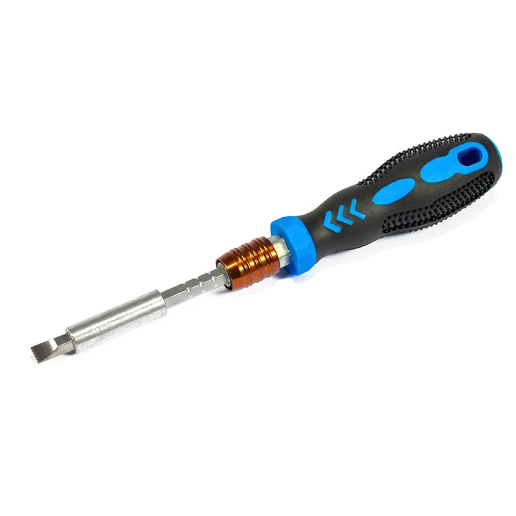 Phone repair precision screwdriver with blue grip and metal tip, bit included