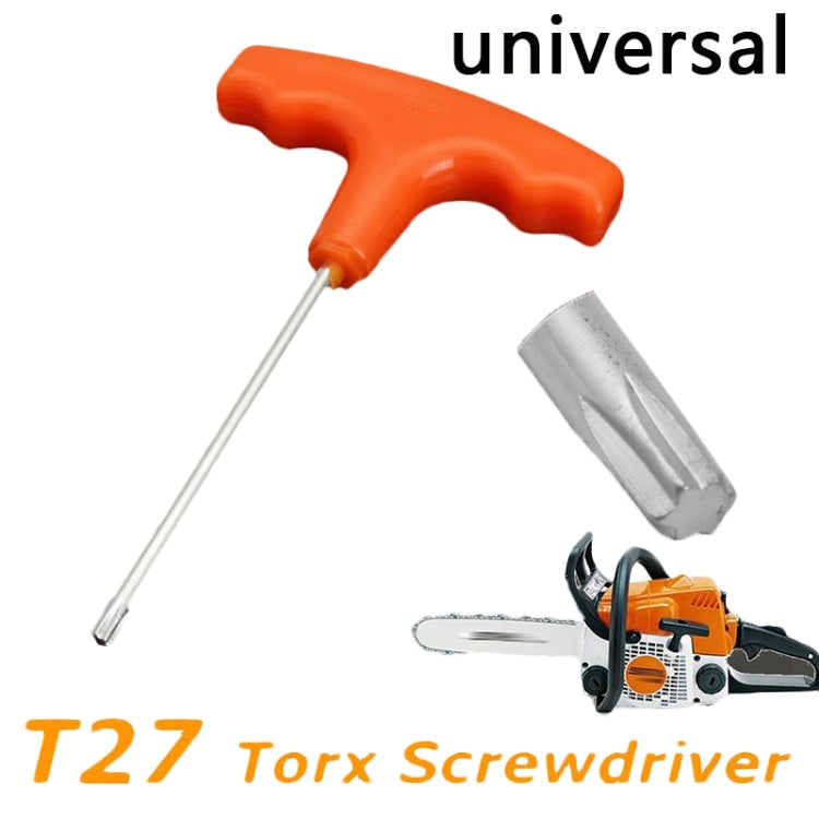 Orange Torx T27 screwdriver with metal shaft and fluted bit