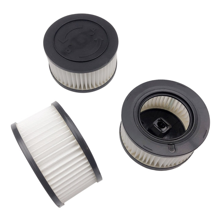 Two round chainsaw air filters showing white pleated paper and black end caps