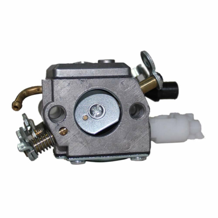 Chainsaw carburetor with top screws, circular cap, white fuel line connector