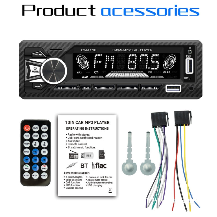 Car radio receiver kit with remote control, wiring harness, and user guide documents