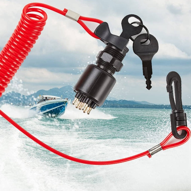Ignition switch key with lanyard set, red coiled spring cord and black keys