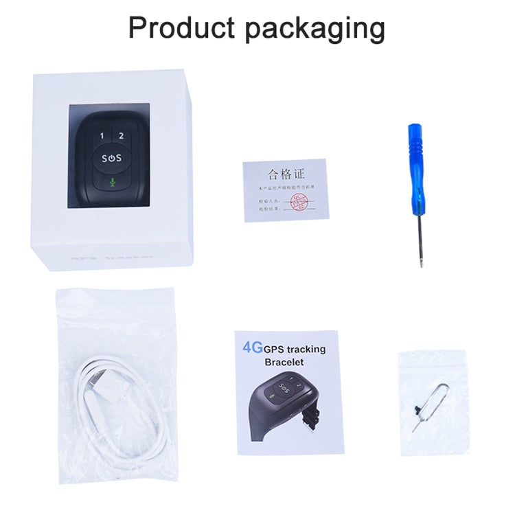 GPS positioning smart watch packaging with black watch face and accessories