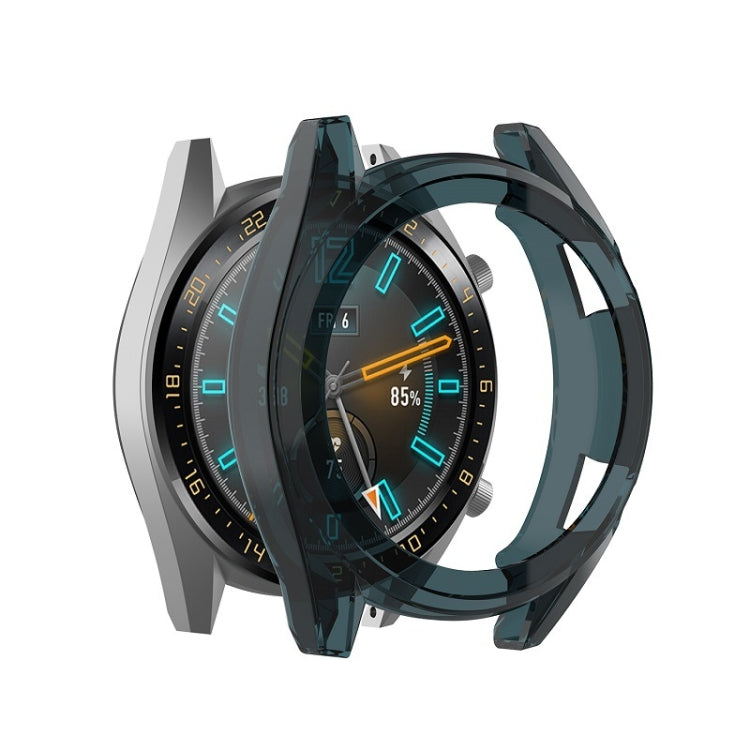 Transparent blue TPU smartwatch case with raised bezel and strap cutouts