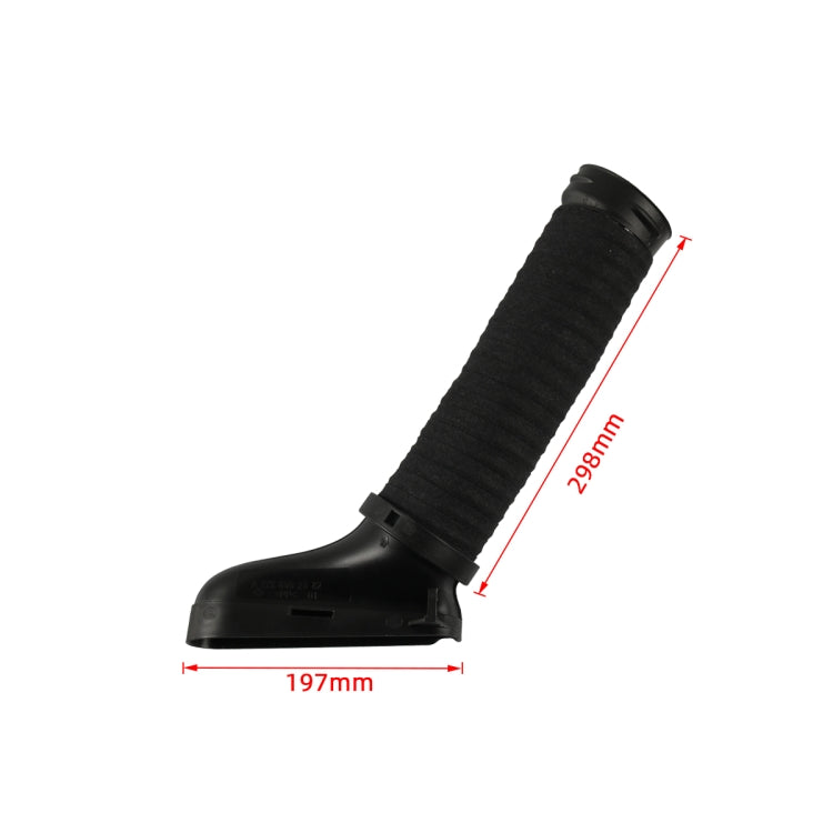 Black air intake hose, 197mm base and 298mm length; ribbed rubber elbow