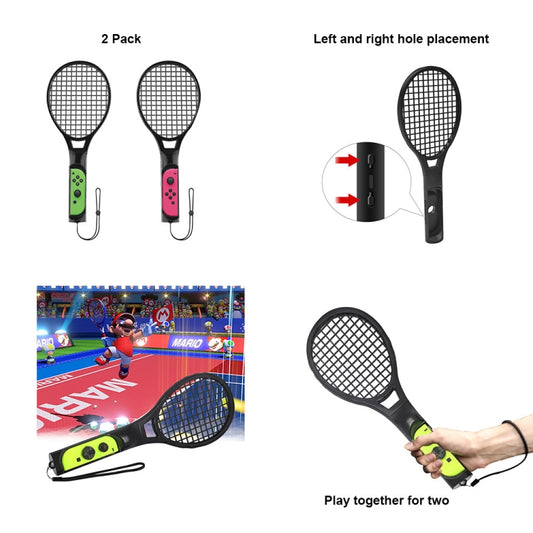 Pair of tennis racket-style motion controller paddles with grip straps and sensor handles