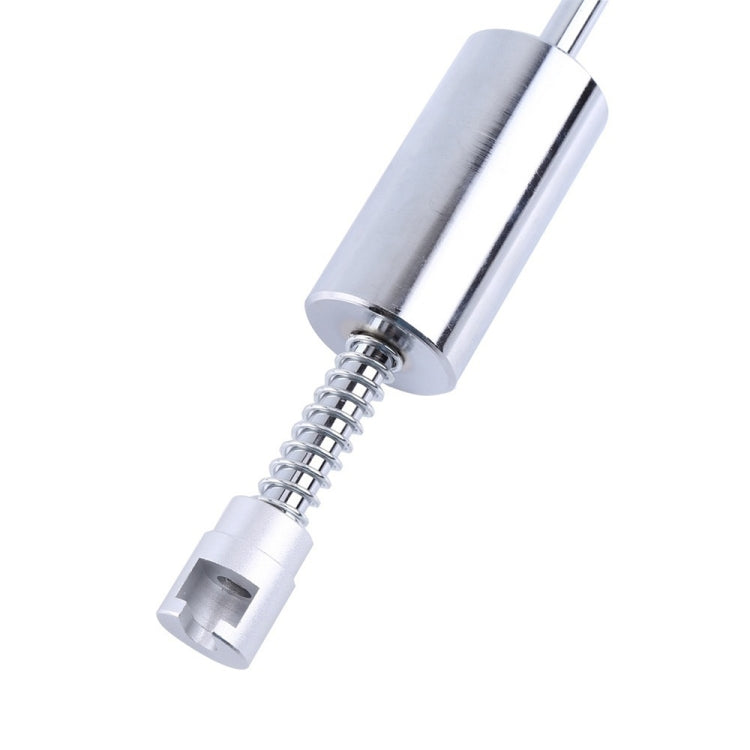 Spring-loaded plunger rod with metallic cylinder and white tip
