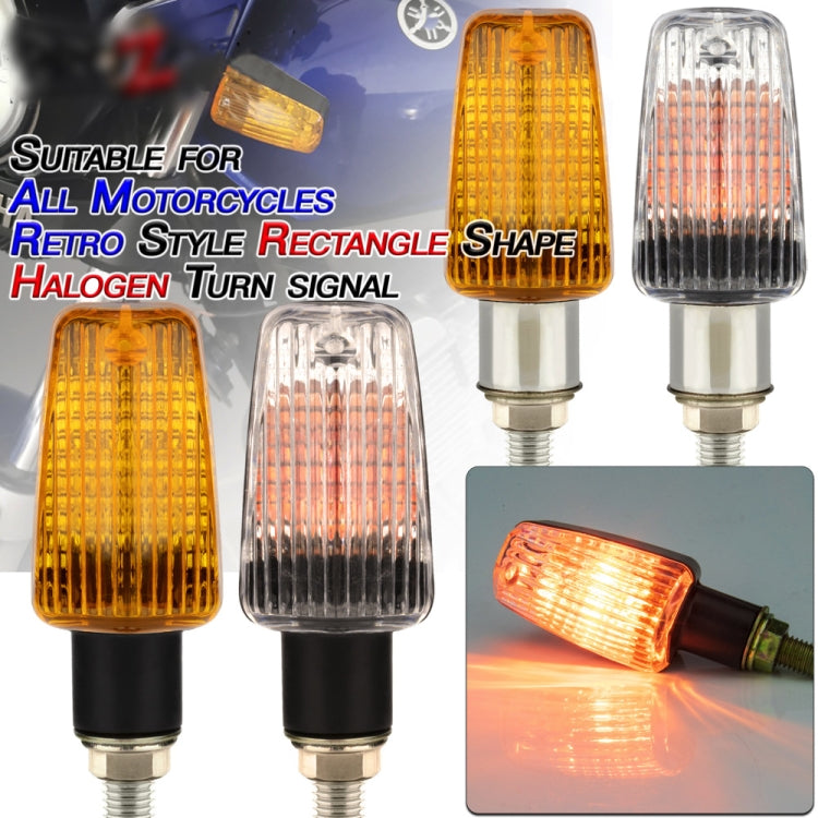 Retro rectangle motorcycle turn signal lights set: amber and clear lenses, black housings