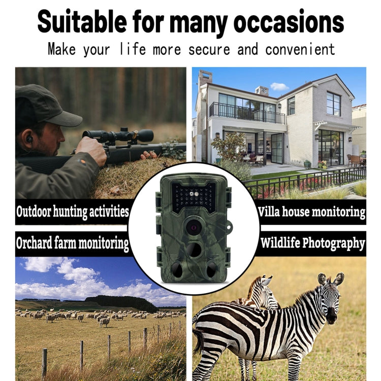 Camouflaged trail camera shown front view with lens and IR LED array