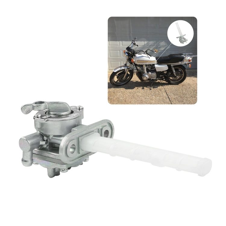 Motorcycle fuel petcock valve with long hose and lever, metal construction