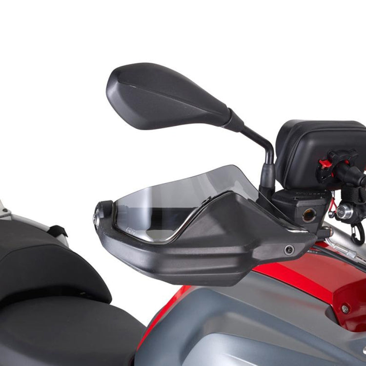 Motorcycle ABS hand guard protectors mounted on handlebar, matte black