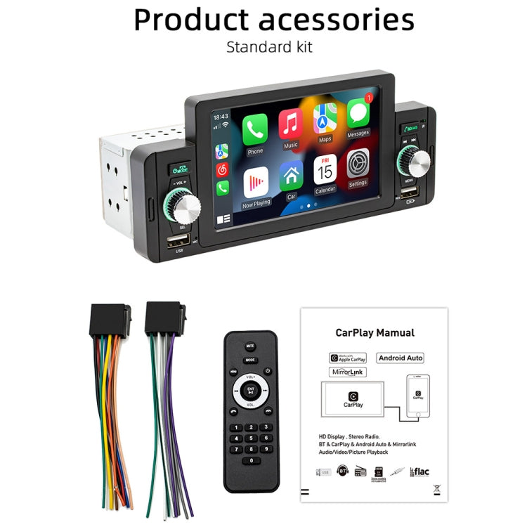 Car MP5 player accessory kit with remote control, wiring harness, and manual