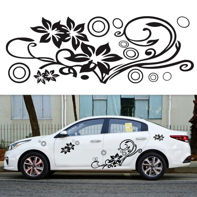 Black flower vine decorative car sticker set, 2 pieces, floral swirl decals on side door
