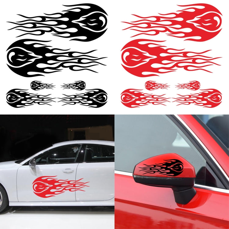 Car decorative stickers: red flame on door and black flame on red mirror