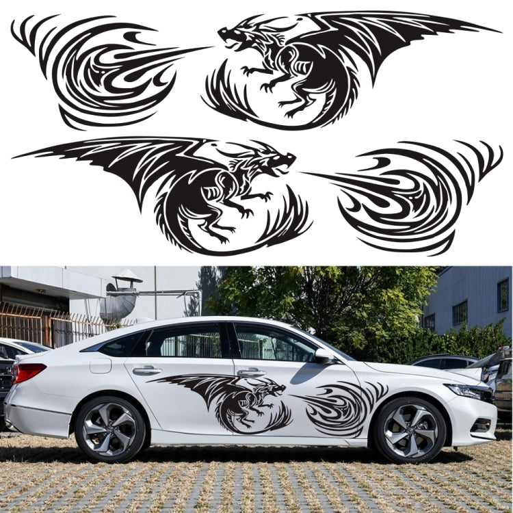 Set of 2 car decals with pterosaur spitfire pattern, black on white car