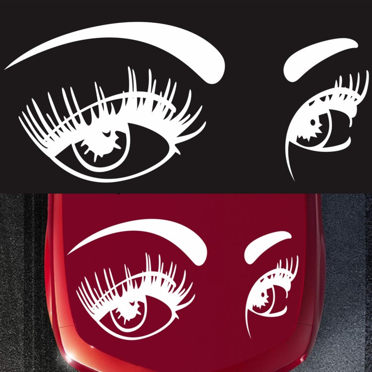 Car hood decorative sticker decals, white stylized eyes with long eyelashes