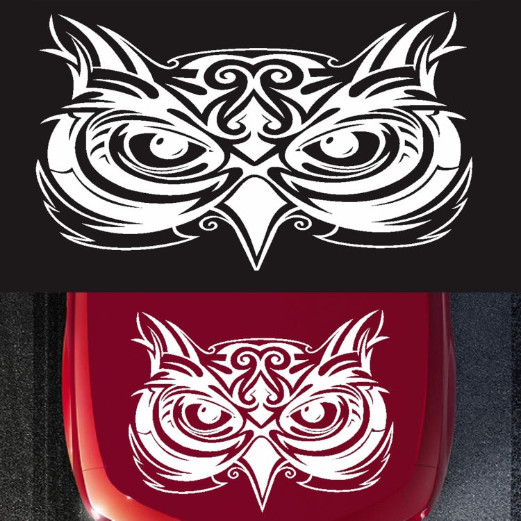 White eagle totem decal shown on black and red surfaces with eye-and-wing motif