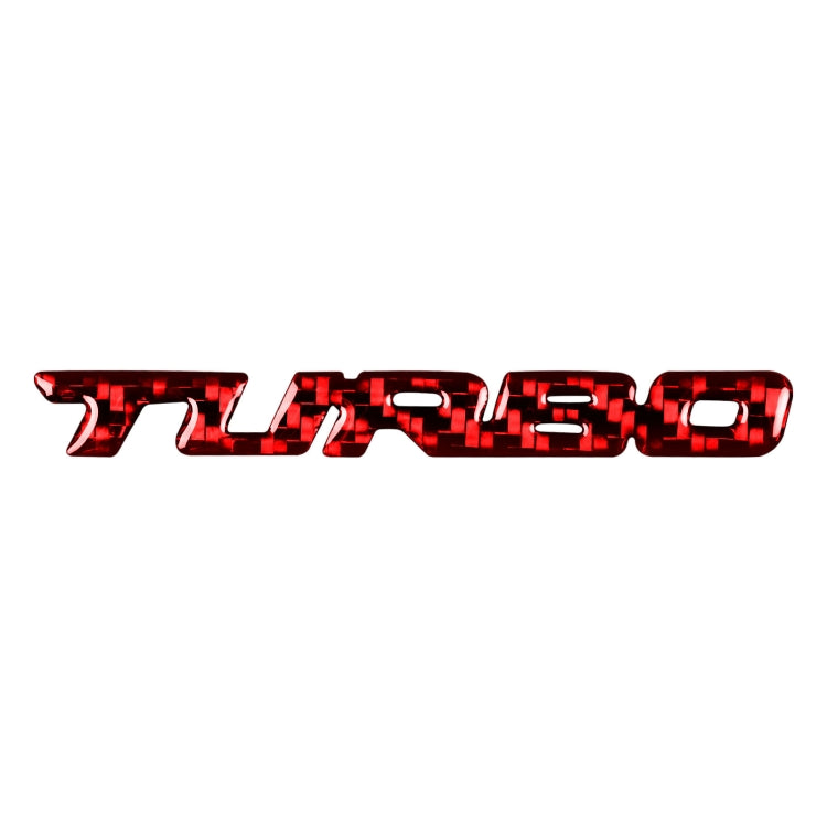 Red carbon-fiber style decorative car body decal with raised letter design