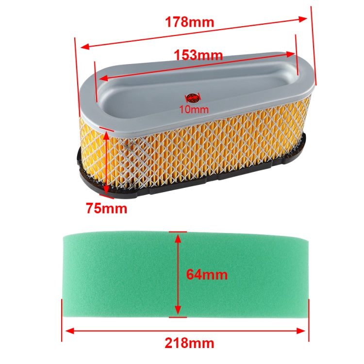 Air filter cleaner replacement with labeled dimensions: 178x153x75mm and 218x64mm foam.