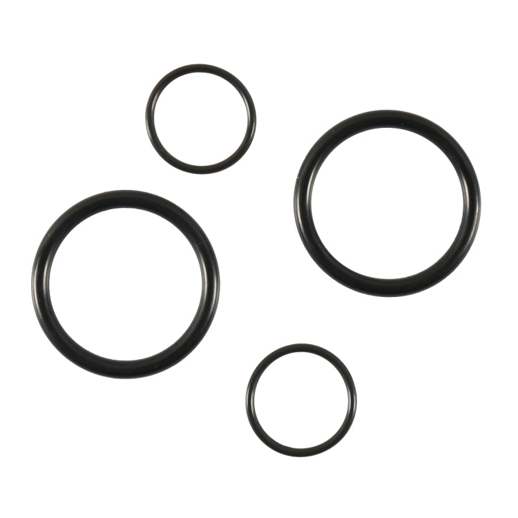Set of four black rubber O-ring seals, three larger and one small