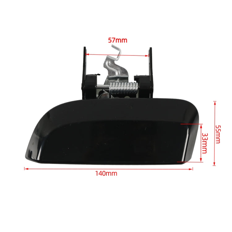 Black right rear outside door handle, approx 140x57x53mm with spring and latch