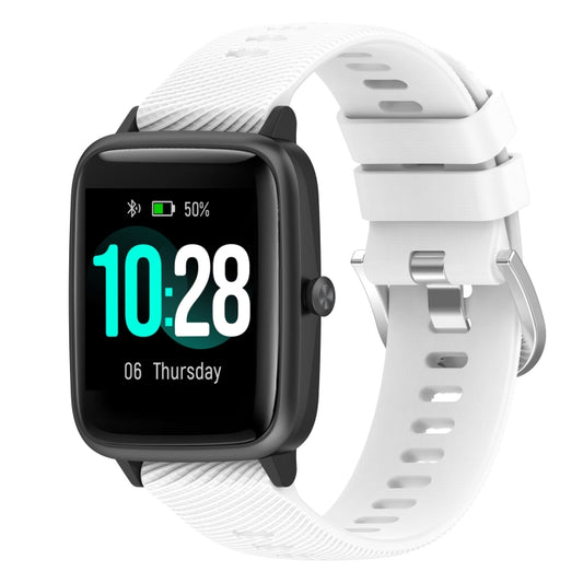 Silicone watch band with cross-texture pattern, white, with metal clasp and pin