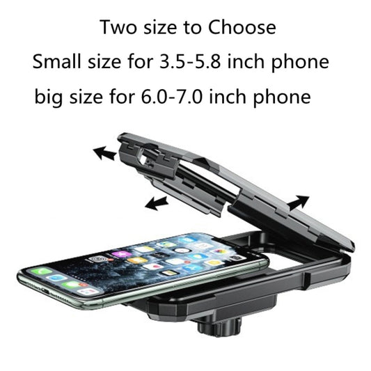 Black waterproof phone holder with hinged cover and wide opening for phone access