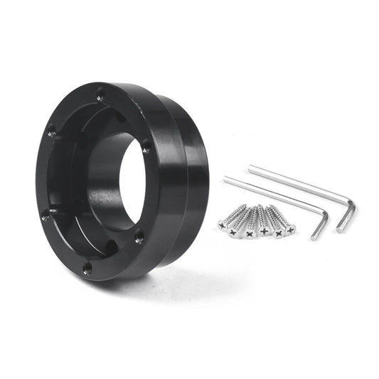 Black 70mm steering wheel adapter ring with mounting screws and hex wrench
